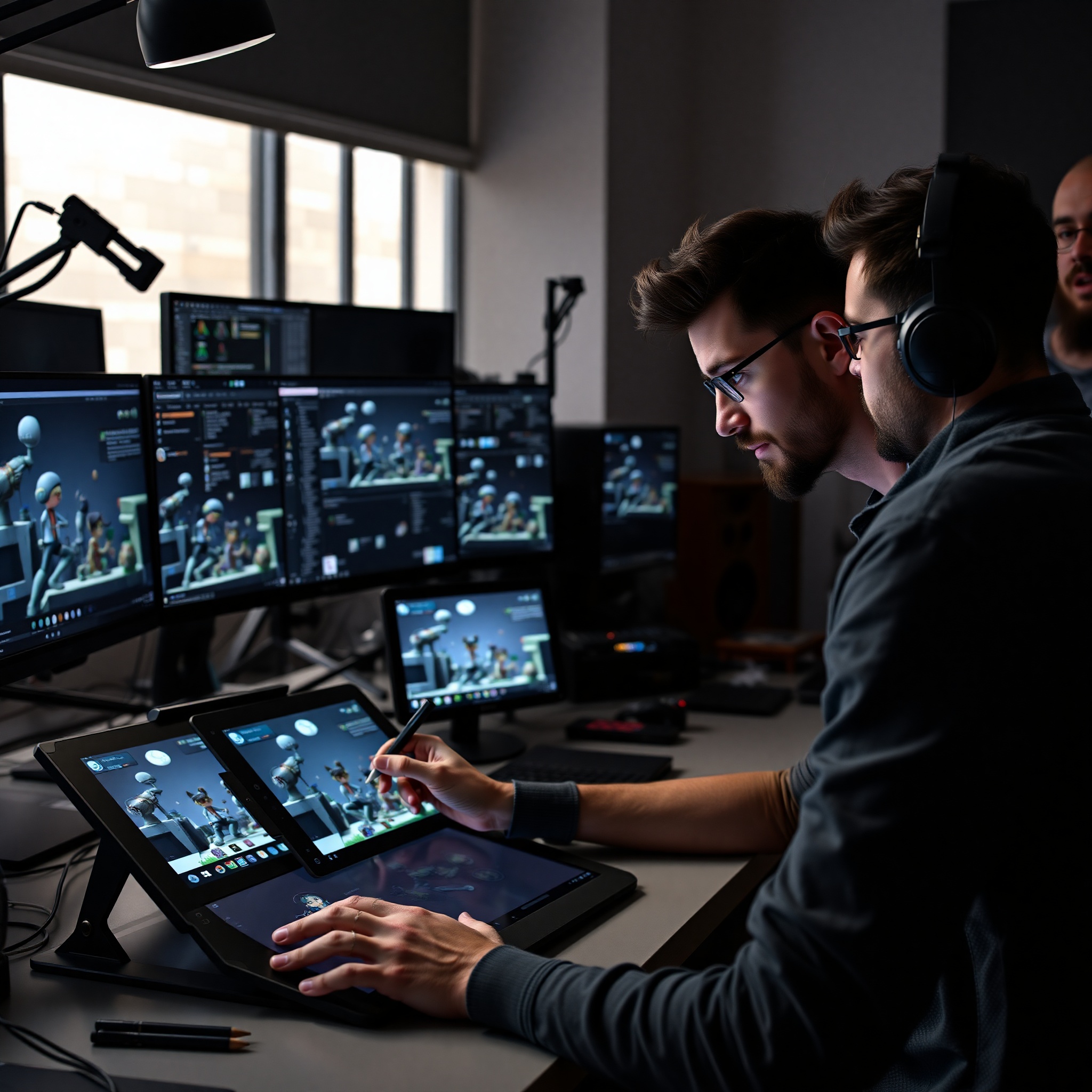 Animador profesional demostrando técnicas de animación frame-by-frame en tableta gráfica con software de animación