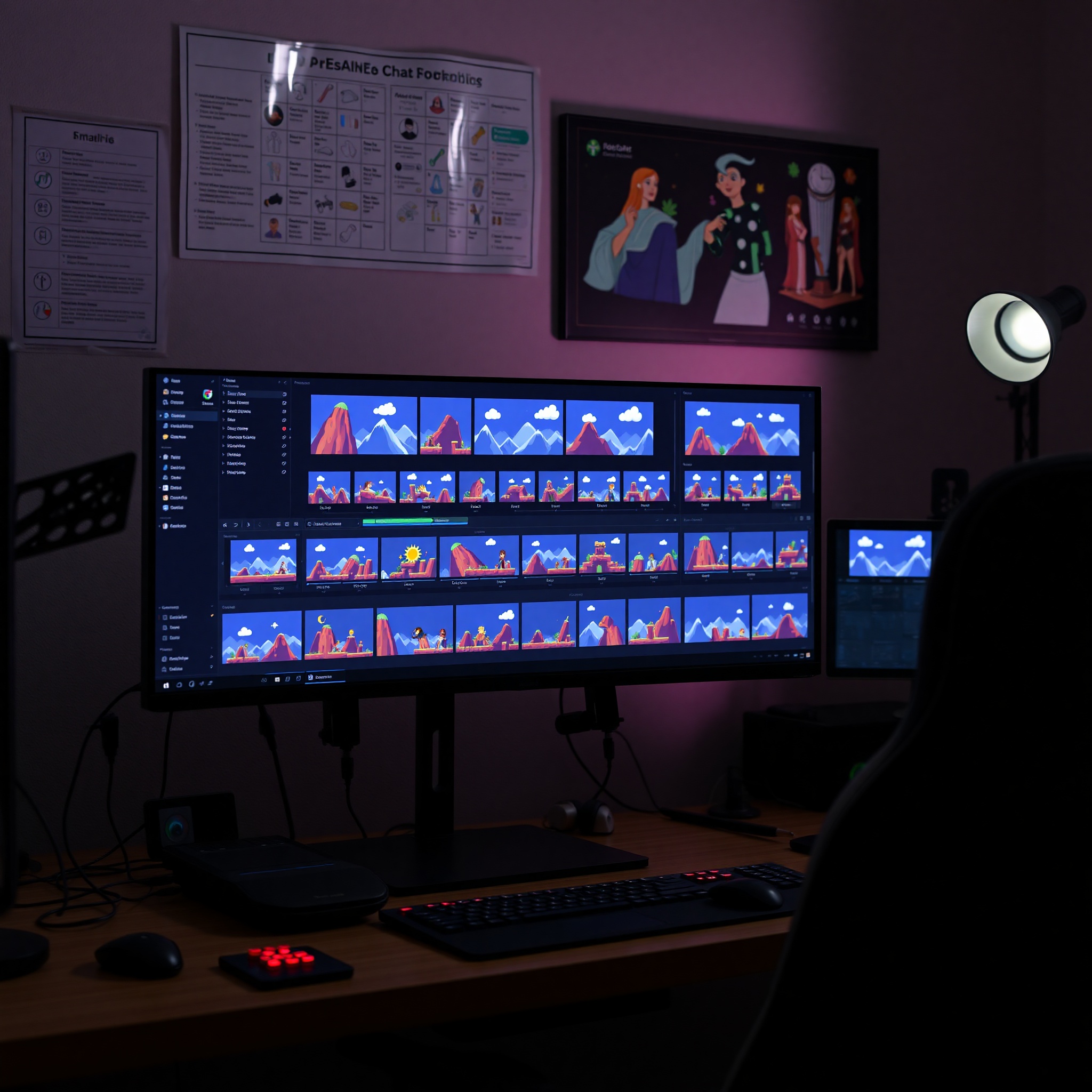 Guía de animación 2D frame-by-frame mostrando principios de movimiento fluido para personajes de juegos