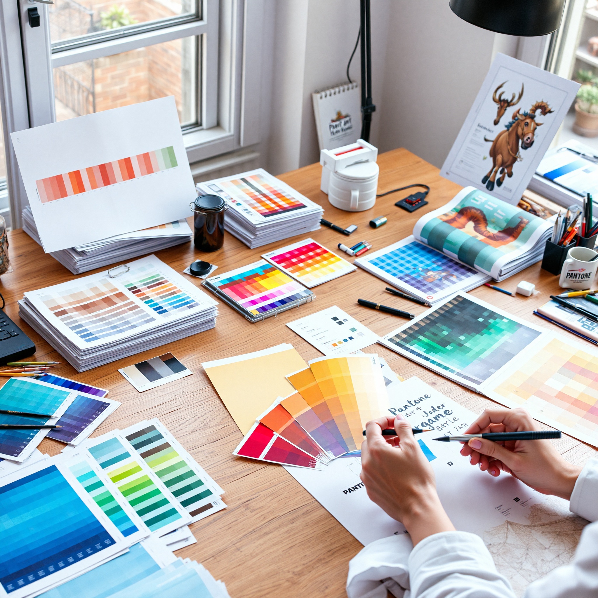 Paleta de colores pixel art detallada con rampas de shading y muestras de dithering, mostrando cómo crear profundidad con limitaciones cromáticas