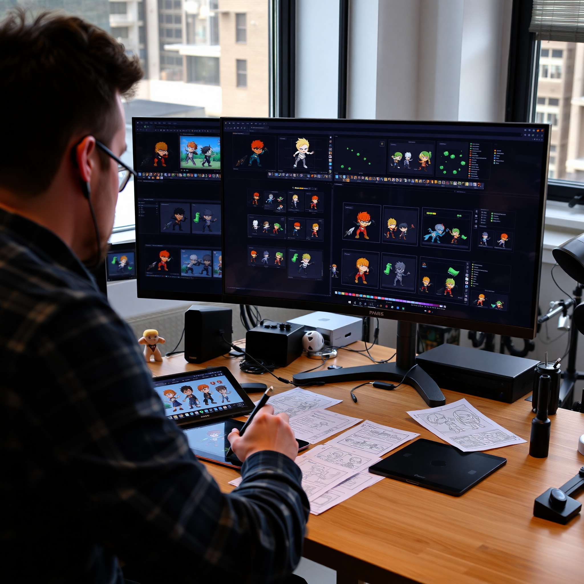 Animador 2D creando secuencias de movimiento para personajes de juego en editor