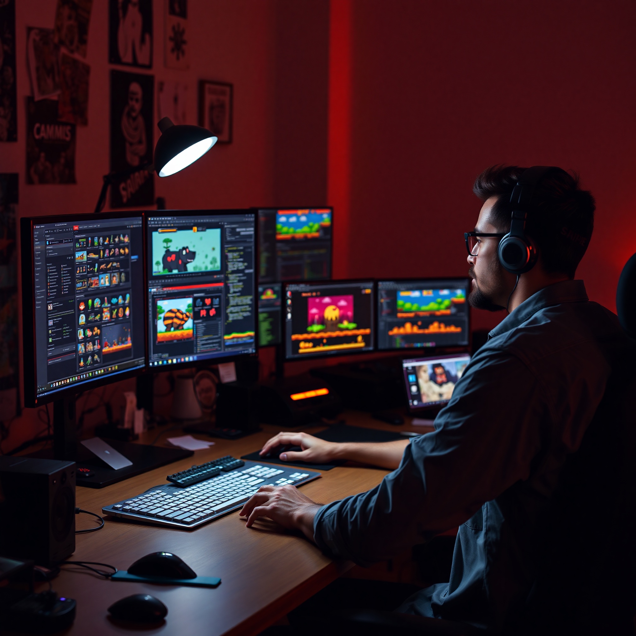 Diseñador de pixel art trabajando en sprites retro en software profesional