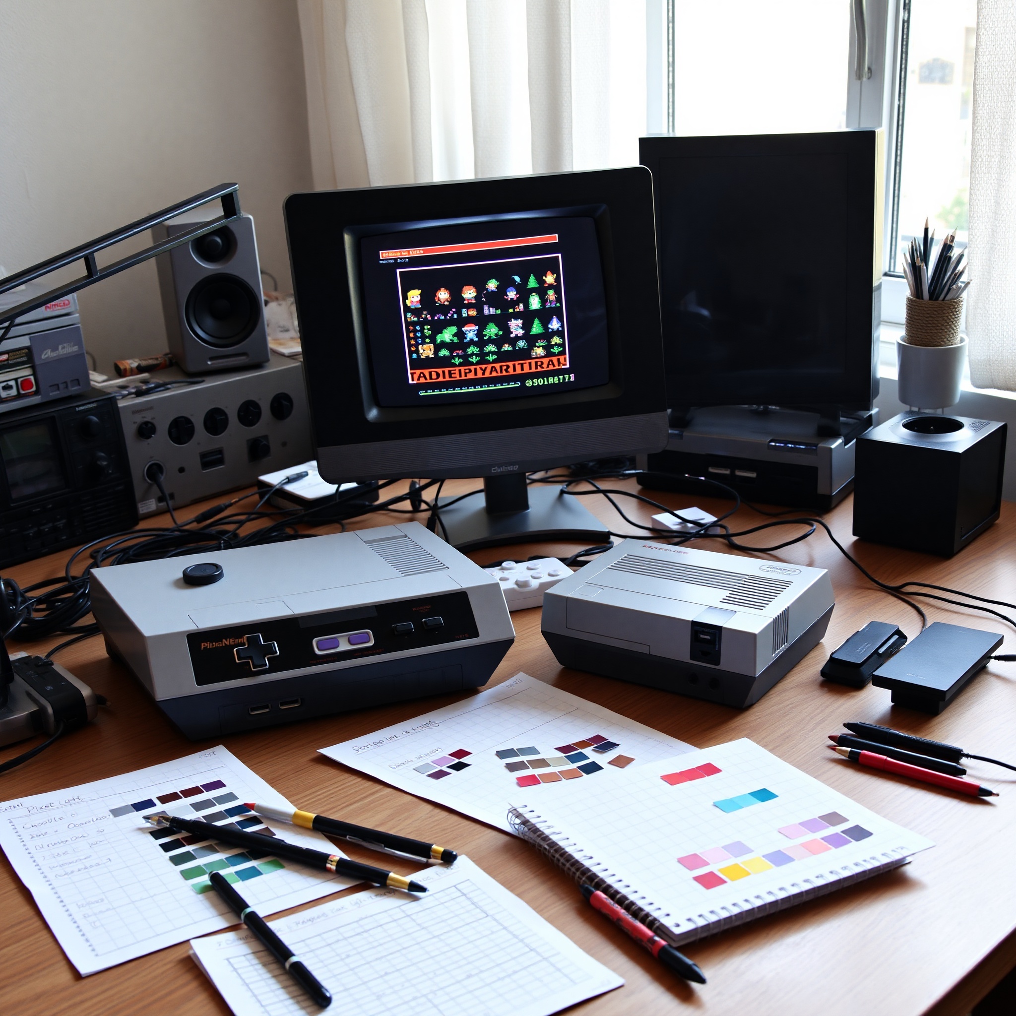 Comparación de paletas de colores en juegos retro clásicos, mostrando sprites de Super Mario Bros y The Legend of Zelda con sus paletas características